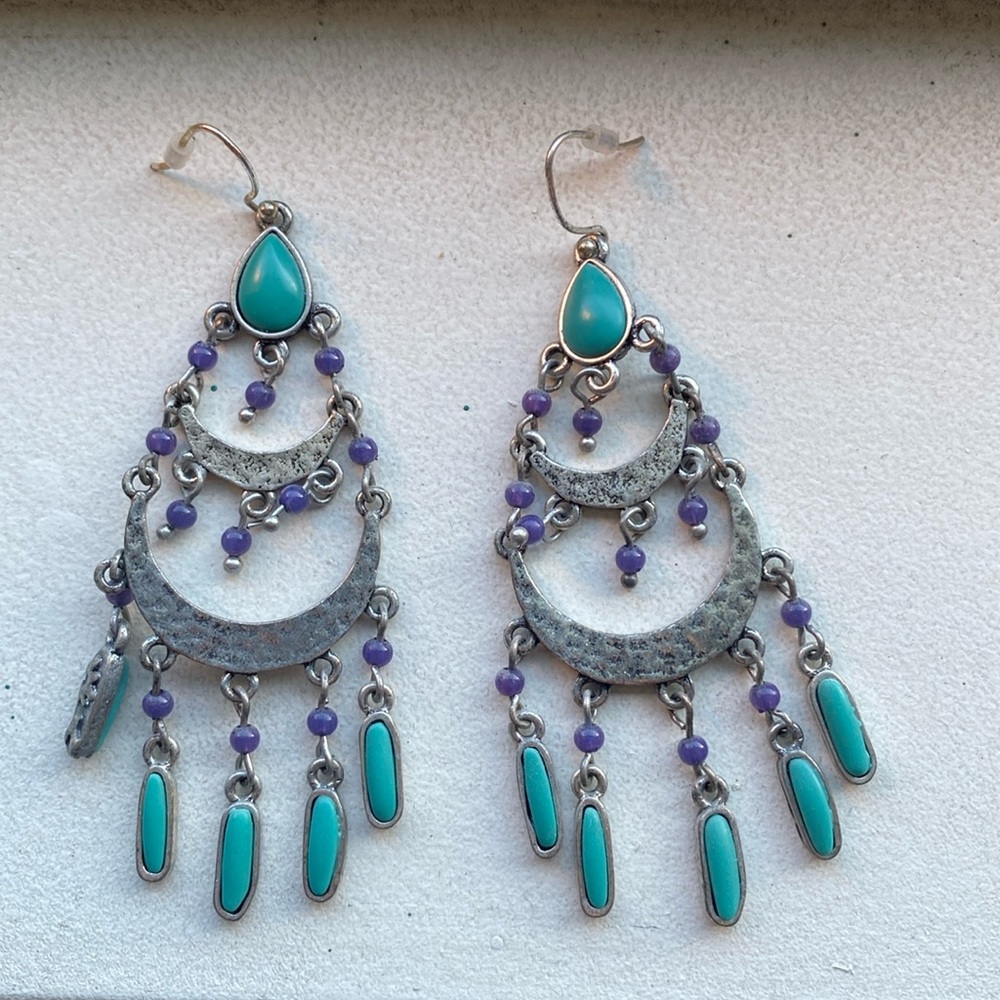 Lucky Brand turquoise and purple dangling earrings